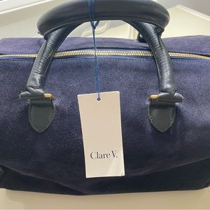 Claire V navy blue suede handbag